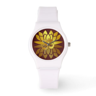 OM Omkara und goldfarbene Lotus-Blume Armbanduhr