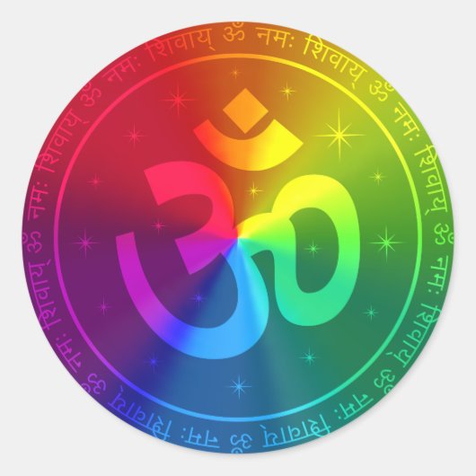 Om Rainbow Design Runder Aufkleber (Vorderseite)