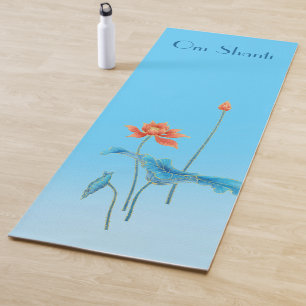 Om Shanti Elegante Blue Peace Lotus Blume Yoga Mat Yogamatte