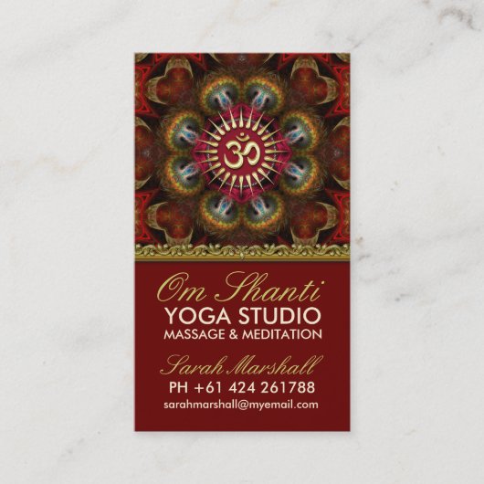 Om Shanti Yoga Red Gold Business Cards Visitenkarte (Vorderseite)