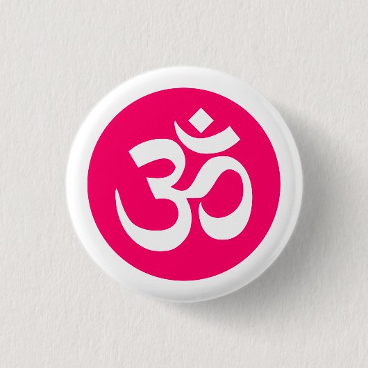 Om-Symbol auf dem Abzeichen Weiß und Rosa Button (Vorderseite)