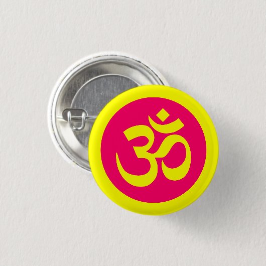 Om-Symbol auf Gelb- und Rosa-Abzeichen Button (Vorne & Hinten)