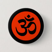 Om-Symbol auf Schwarz-Orange-Abzeichen Button (Vorderseite)