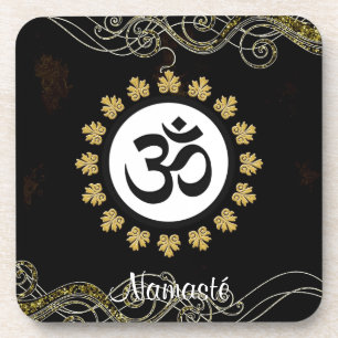 Om-Symbol-Beschwörungsformel-Meditations-Schwarze Getränkeuntersetzer