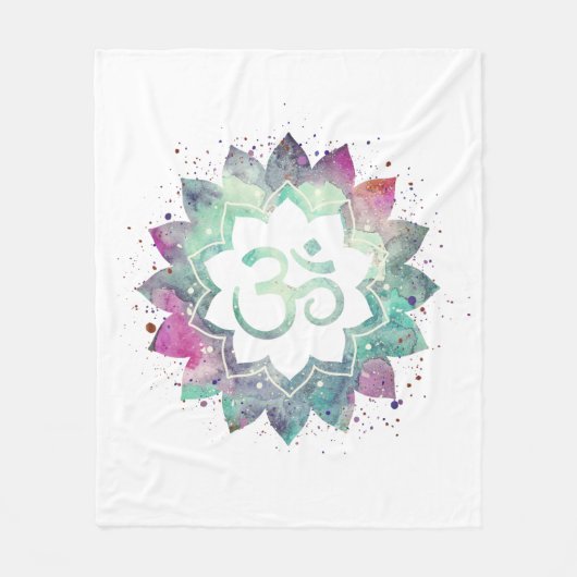 *~* OM Symbol Blumen Lotus Mandala Aquamarin Fleecedecke (Vorderseite)