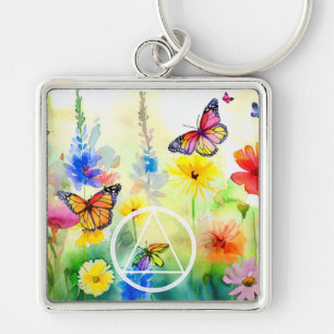 OM Symbol Butterfliegen und Blume Erholung Schlüsselanhänger