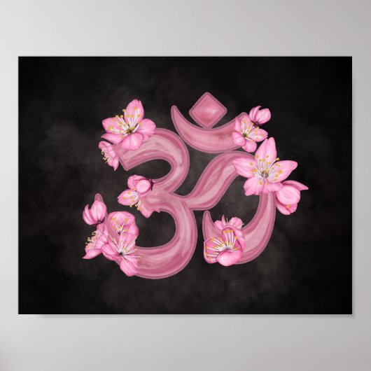 OM Symbol Cherry Blossom Aquarell Poster (Vorne)