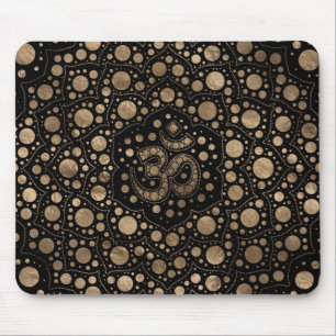 OM Symbol - Dot Art - Schwarz und Gold Mousepad