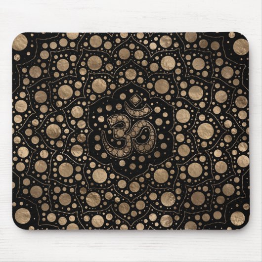OM Symbol - Dot Art - Schwarz und Gold Mousepad (Vorne)