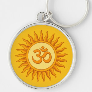 Om Symbol in Radiant Sun Spirituelle Hindudesign Schlüsselanhänger