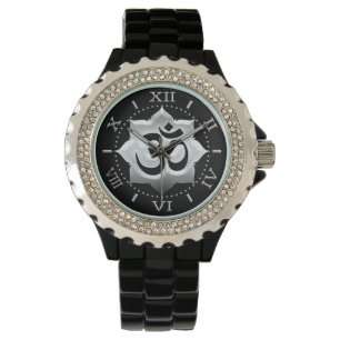 OM-Symbol-Lotos-Spiritualität-Yoga-Wappen-Skala Armbanduhr