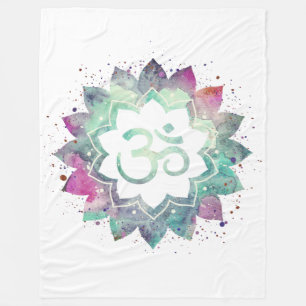 *~* OM Symbol Lotus Blume Mandala Weiß Aquamarin Fleecedecke