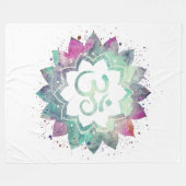 -* OM Symbol Lotus Blume Mandala Weiß Aquamarin Fleecedecke (Vorderseite (Horizontal))