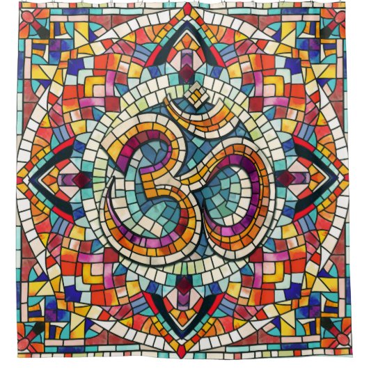 OM Symbol Lotus Mandala Mosaic Duschvorhang (Vorderseite)