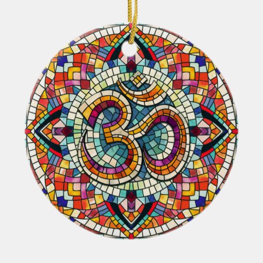 OM Symbol Lotus Mandala Mosaic Keramik Ornament (Vorne)