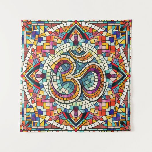 OM Symbol Lotus Mandala Mosaic Wandteppich (Vorderseite)
