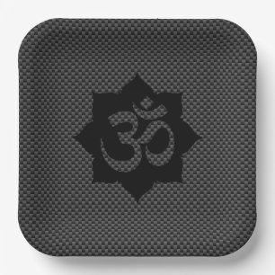 OM Symbol Lotus Spiritualität Carbon Fibre Decor Pappteller