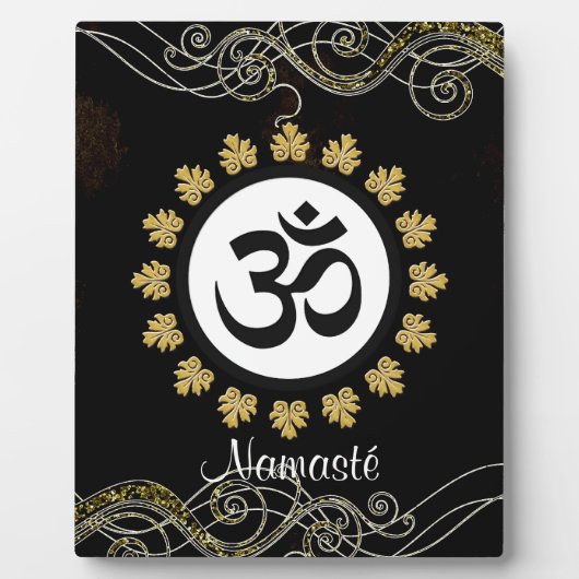 Om Symbol Mantra Meditation Schwarz und Gold Fotoplatte (Vorderseite)