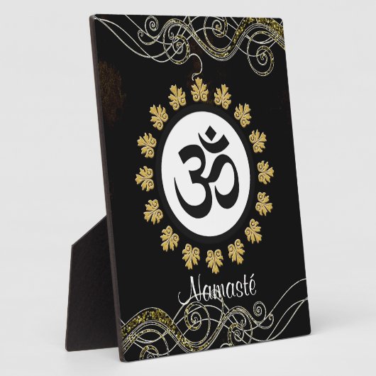 Om Symbol Mantra Meditation Schwarz und Gold Fotoplatte (Seite)