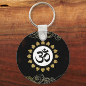 Om Symbol Mantra Meditation Schwarz und Gold Schlüsselanhänger (Vorderseite)