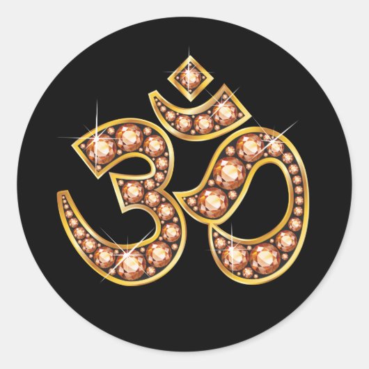 Om-Symbol mit "Amber"- oder "Topaz"-Steinen Runder Aufkleber (Vorderseite)