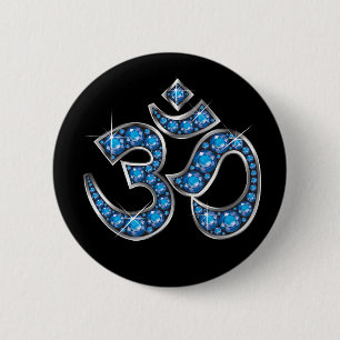 OM-Symbol mit "Aquamarine-" Steinen Button