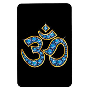 Om Symbol mit Aquamarine Stones Magnet