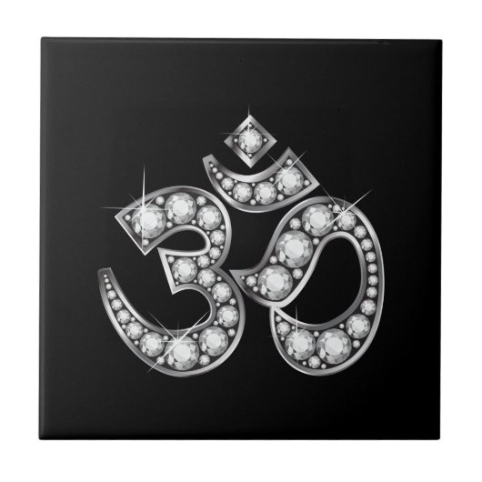Om Symbol mit "Diamond" Stones Fliese (Vorderseite)