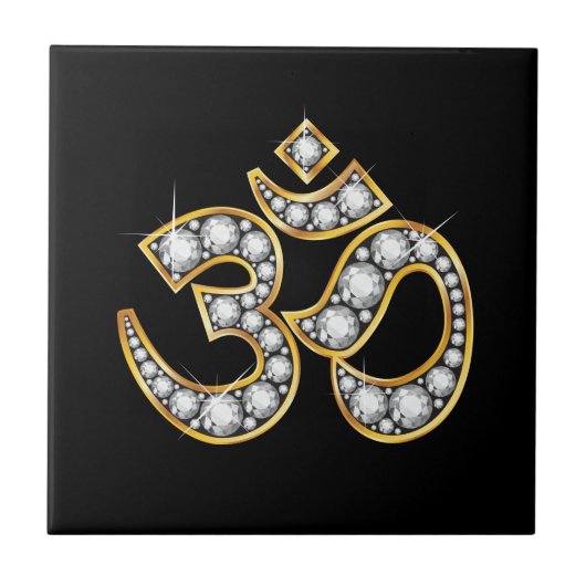 Om Symbol mit "Diamond" Stones Fliese (Vorderseite)
