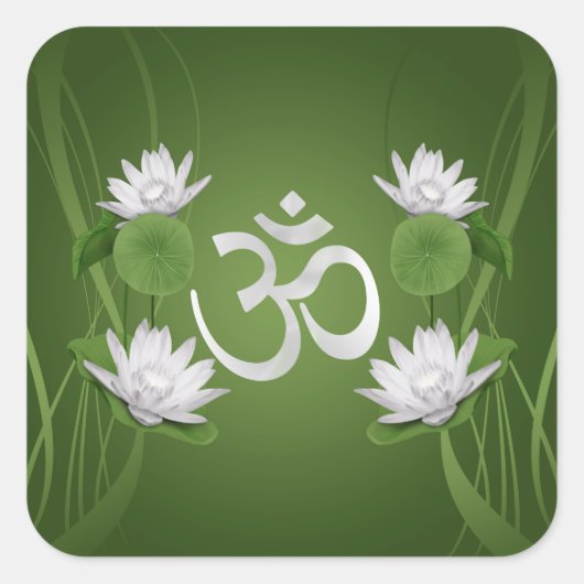 Om-Symbol mit Lotus-Blume auf grün Quadratischer Aufkleber (Vorderseite)