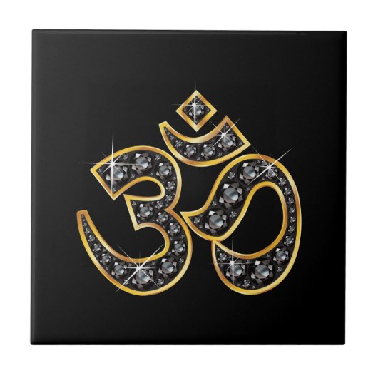 Om Symbol mit "Onyx" Stones Fliese (Vorderseite)