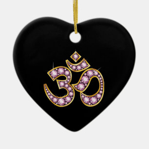 Om-Symbol mit "Rose Quartz"-Steinen Keramik Ornament