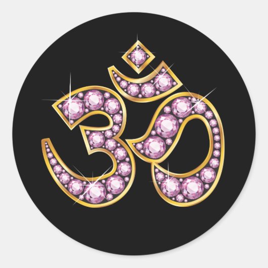 Om-Symbol mit "Rose Quartz"-Steinen Runder Aufkleber (Vorderseite)