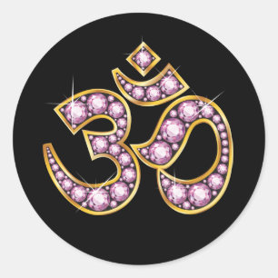 Om-Symbol mit "Rose Quartz"-Steinen Runder Aufkleber