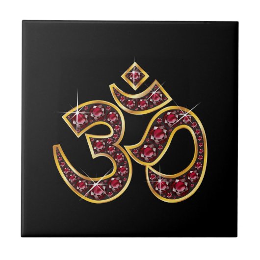 Om Symbol mit "Ruby Stones" Fliese (Vorderseite)
