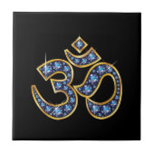 Om Symbol mit "Sapphire" Stones Fliese (Vorderseite)