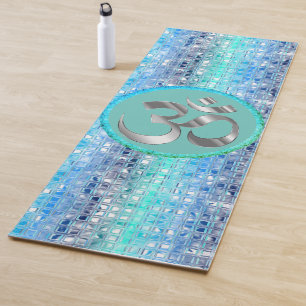 OM Symbol Shimmery Blue Dreamy Tiles Yoga Mat Yogamatte