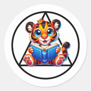 OM Symbol Tiger Cub Lesen Big Book Erholung Runder Aufkleber