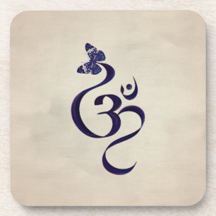 OM-Symbol und Schmetterling - Wasserfarbe Getränkeuntersetzer