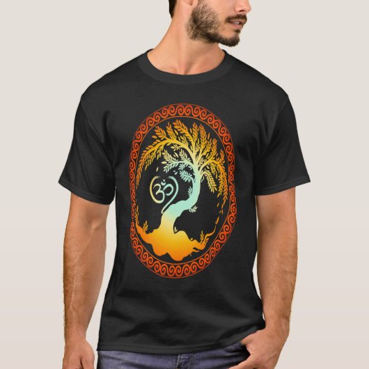 Om Symbol und Yggdrasil Spiritual T-Shirt (Vorderseite)