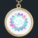*~* OM Symbol Wasserfarbe Mandala Om Lotus Vergoldete Kette<br><div class="desc">* Energetisch verbessert - Ein OM Symbol Lotus Watercolor Mandala auf schwarzem Hintergrund.* RUND weißer Hintergrund und bunte Wasserfarbe. GOLD platziert. Es kann Zen , Esoteric , New Age , Metaphysische und spirituelle Hilfe mit Meditation und Achtsamkeit sein. Hier für Sie ist ein beeindruckend schönes neues Zeitalter metaphysisch geneigt Auge...</div>