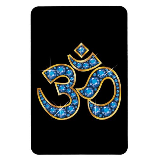 Om Symbol with Aquamarin Stones Magnet (Vertikal)