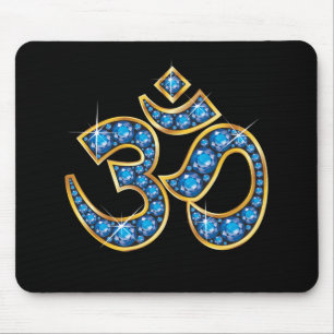 Om Symbol with "Aquamarine" Stones Mousepad