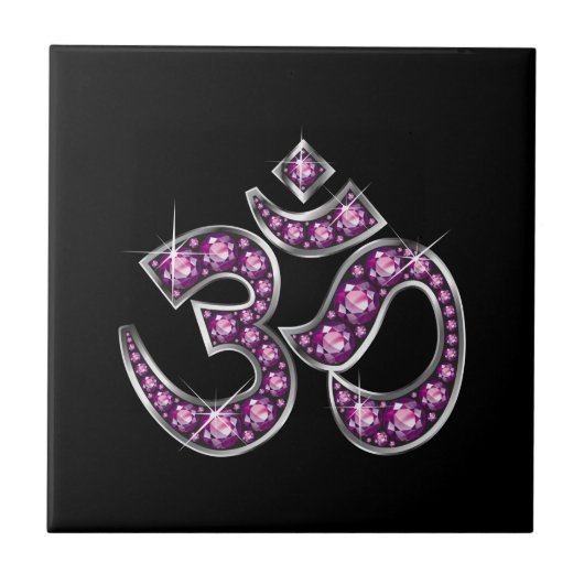Om Symbol with "Garnet" Stones Fliese (Vorderseite)