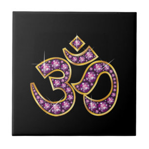 Om Symbol with "Garnet" Stones Fliese