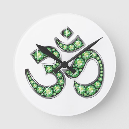 Om Symbol with "Peridot" Stones Runde Wanduhr (Vorderseite)