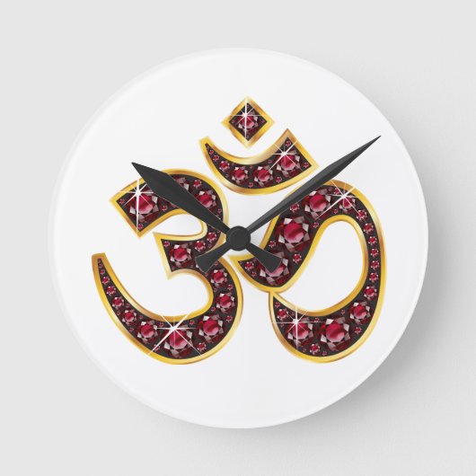 Om Symbol with "Ruby" Stones Runde Wanduhr (Vorderseite)