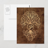 Om Tree mit Holzkörneffekt Postkarte (Vorne/Hinten)