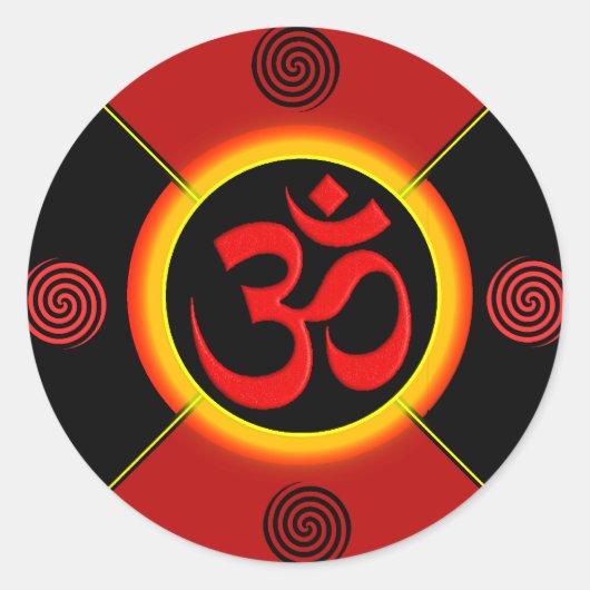 OM Yantra Rot/Schwarz/Gold Runder Aufkleber (Vorderseite)