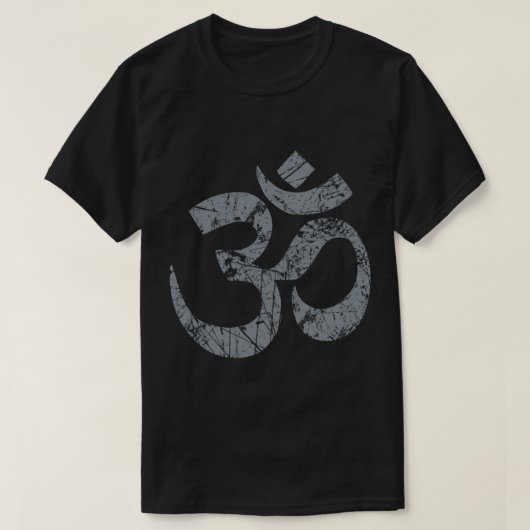 OM Yoga Spirituelles Symbol in Essen im gestresste T-Shirt (Design vorne)